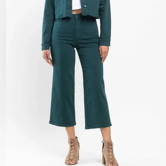 Judy Blue Teal Hailey Wide-Leg Cropped Pants - Picture 1 of 7